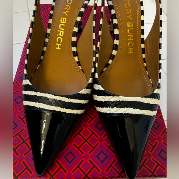 -Tory Burch Triangle Pointed- Toe Slingback Pump Heels Zebra US 8.5. Pre owned - Picture 10 of 10